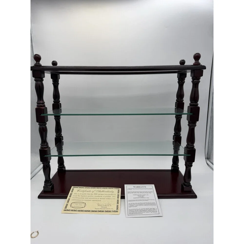 Vintage Thomas Pacconi Classics Wooden Mahogany Wall Shelf Glass Display
